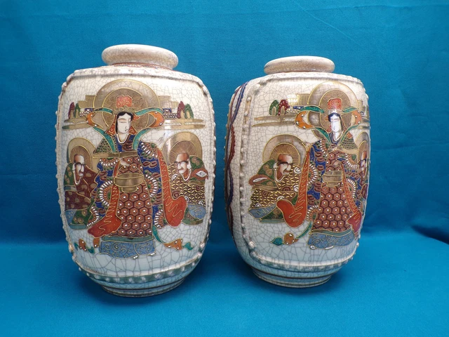 Japon Imposante Paire De Vases En Céramique De Satsuma Personnages