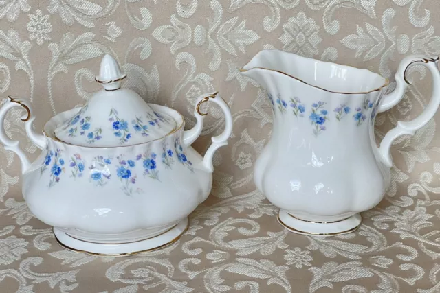 Royal Albert Memory Lane Blue Floral Creamer Sugar Bowl With Lid England