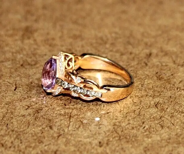 LeVian 14k Rose Gold Amethyst & White/Chocolate Diamond Ring Sz 6.75 [093WEI] 3