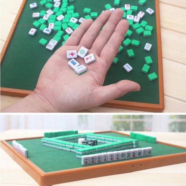 Folding Mahjong Table with Travel Game Kit Engraved Tiles and Smooth Surface