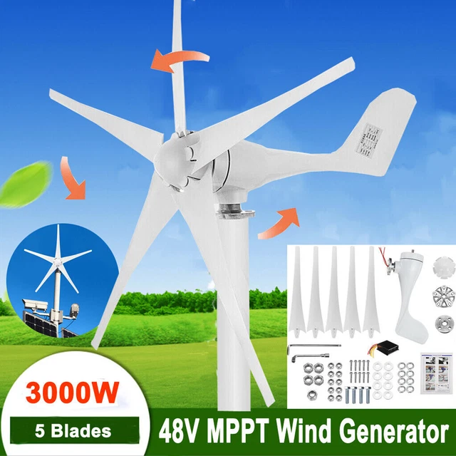 Generador eólico de 3 kW 48 V turbina eólica rueda eólica con regulador de carga 5 hojas