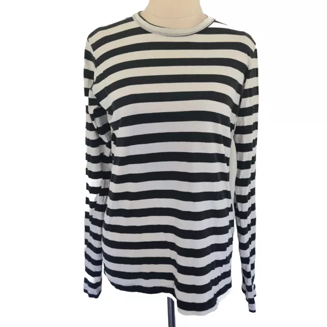 Bassike Womens 100% Organic Cotton Striped Long Sleeve Top Size S Black White