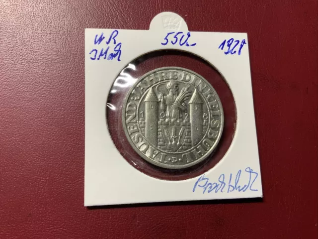 Weimarer Republik 3 Reichsmark 1928 D Silber-1000 Jahre Dinkelsbühl-Prachtstück