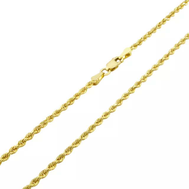 14K Yellow Gold Solid 2.5mm Rope Diamond Cut Chain Mens Women Necklace 16"- 30"