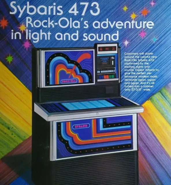 Rock-Ola Sybaris 473 Jukebox Flyer Original 1978 Phonograph Music Promo Art 11"
