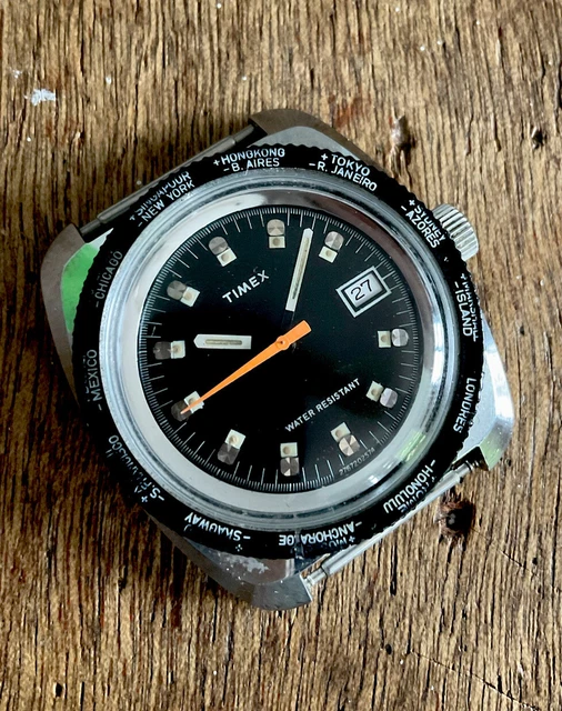 Vintage timex divers style world timer watch 1974 spares or repairs