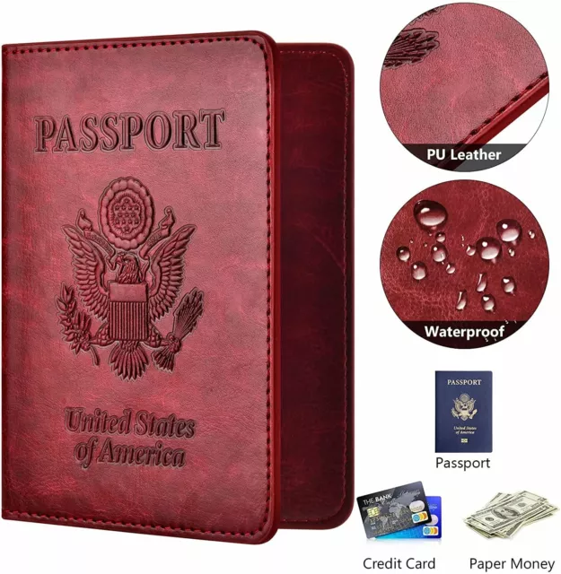 Leather Passport Vaccine Card Passport Holder Travel Wallet Blocking Case Cover 2