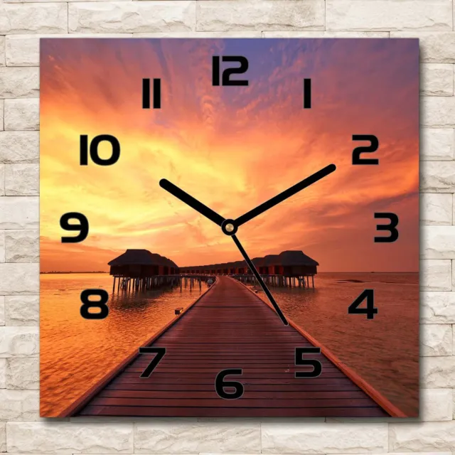 Reloj Decorativo de Vidrio Templado Estilo Moderno 30x30 Bungalows de Maldivas P