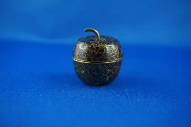 Kleine runde Dose Apfelform Cloisonné / Deckeldose Emaille Blumen China