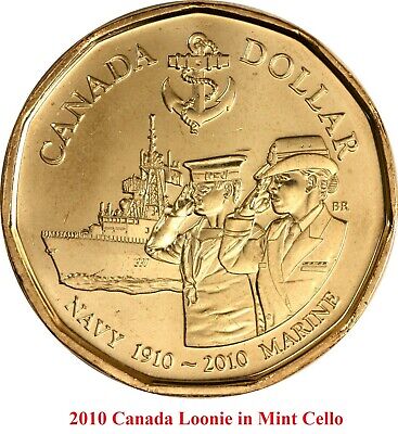 2010 Canada Navy Loonie Coin in Mint Cello UNC. $1 Dollar Loon