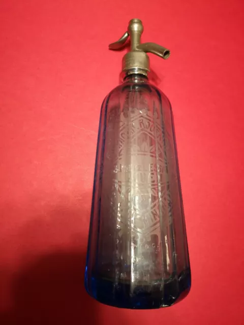 Siphon eau de seltz verre bleu Compagnie Rouennaise des eaux minerales TBE