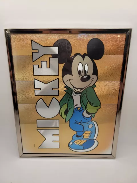 RARE VINTAGE DISNEY MICKEY MOUSE METALLIC FOIL PICTURE  FRAMED 8x10