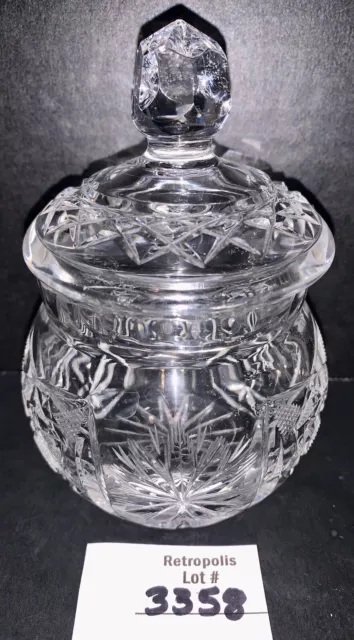 Vtg Crystal Glass Jelly Jam Honey Jar Pinwheel Star Pattern Lidded Sugar Bowl