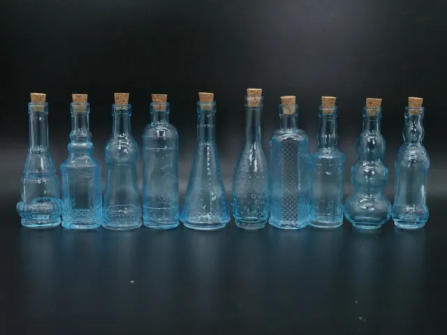 Set of 10 Darice Blue Vintage Style Glass Bottles with Corks, 5'' Tall