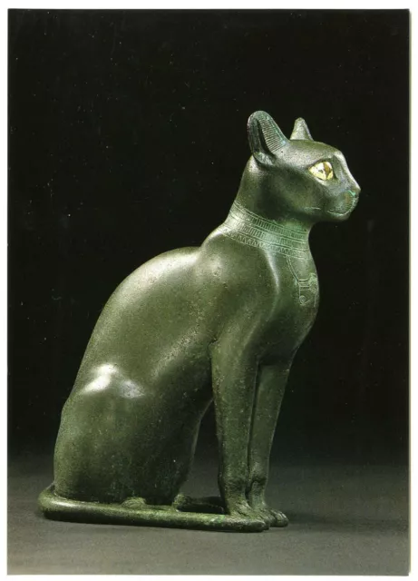 German Postcard Bronze Sitting Cat Egypt c 500 BC Berlin Egyptian Museum Unpos