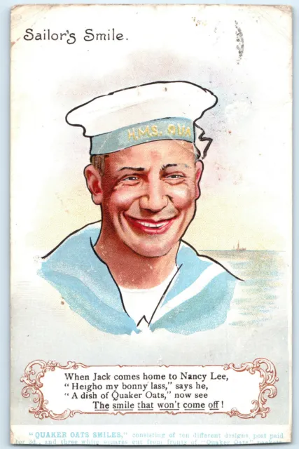 Advertising Quaker Oats Sailor's Smile 1904 Postcard