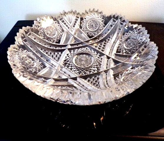 Antique Signed J Hoare & Co. Corning, Large 8" Cut Glass Bowl American Brilliant