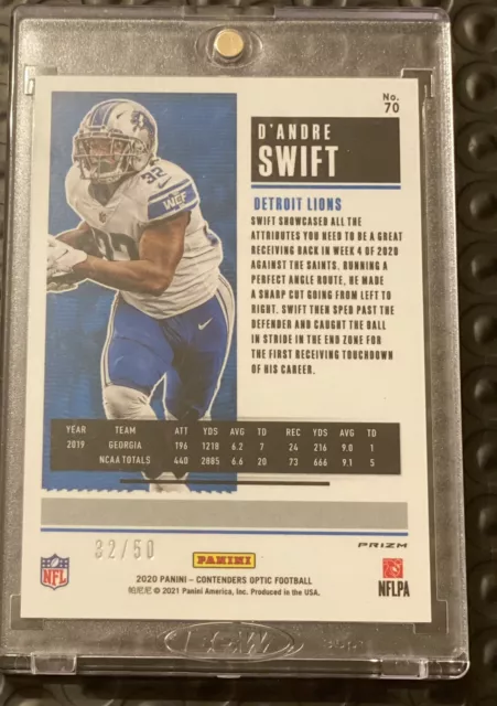 2020 Panini Contenders Optic D'andre Swift Orange Prizm Rookie Ticket 32/50 RC 2