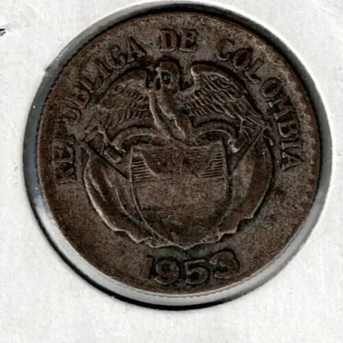 1953 Colombia Circulated Silver 20 Centavos Head of Simon Bolivar Coin