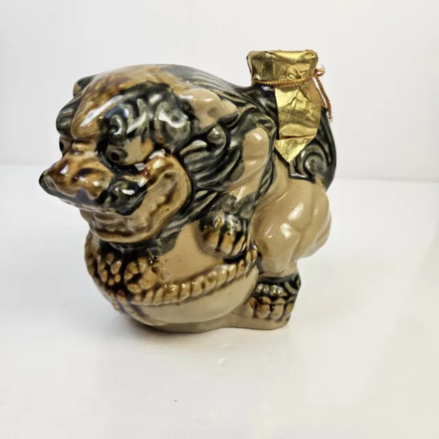 Vintage Shi Fu Foo Dog Shisa Lion Sake Bottle Decanter Pottery Japanese Ceramic
