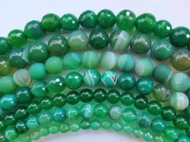 14.5-15.5'' green agate round & faceted round 4 6 8 10 12mm beads