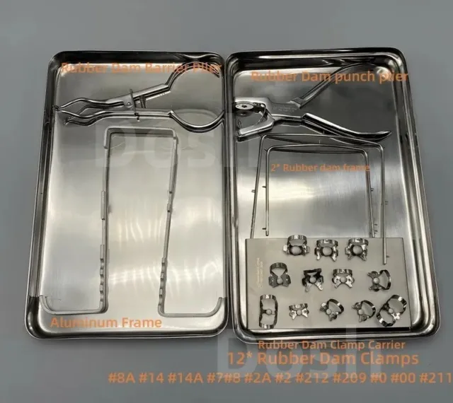 Dental Endodontics Perforator Hole Punch Pliers Dam Clamps Carrier Frames Kit