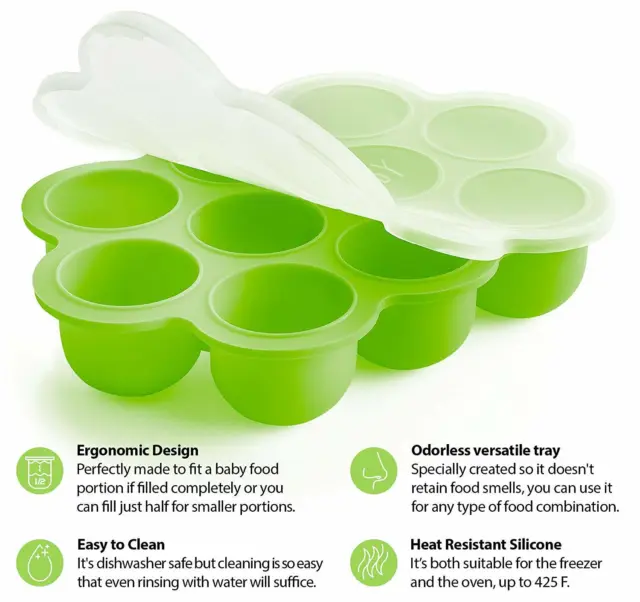 Baby Freezer Tray with Silicone Clip-On Lid 10 2.5oz Food Storage Baby Container