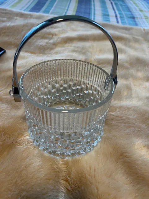 Vintage Teleflora Crystal Ice Bucket Made in France Heavy 5"D, 4"T