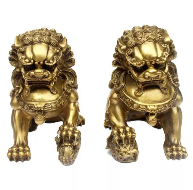 Classic copper lion Statues pair Fu Foo Dogs lions guard fengshui keep evil away