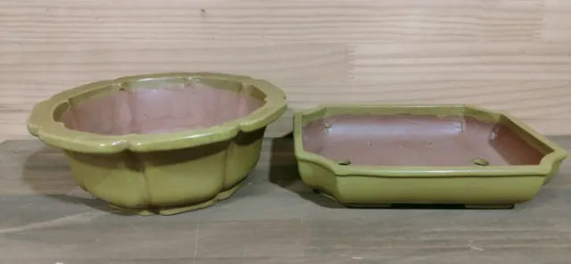 Chinese Bonsai Pot Set of 2 pcs Yellow  Yamabuki color Ueki Pot Flower Planter