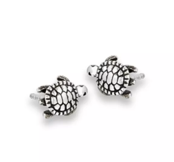 925 Sterling Silver Turtle Stud Earrings 9mm (.35 Inch)