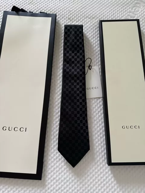 Gucci Men's Black Gg Pattern 100% Silk Tie Widest 3.25" Nwt