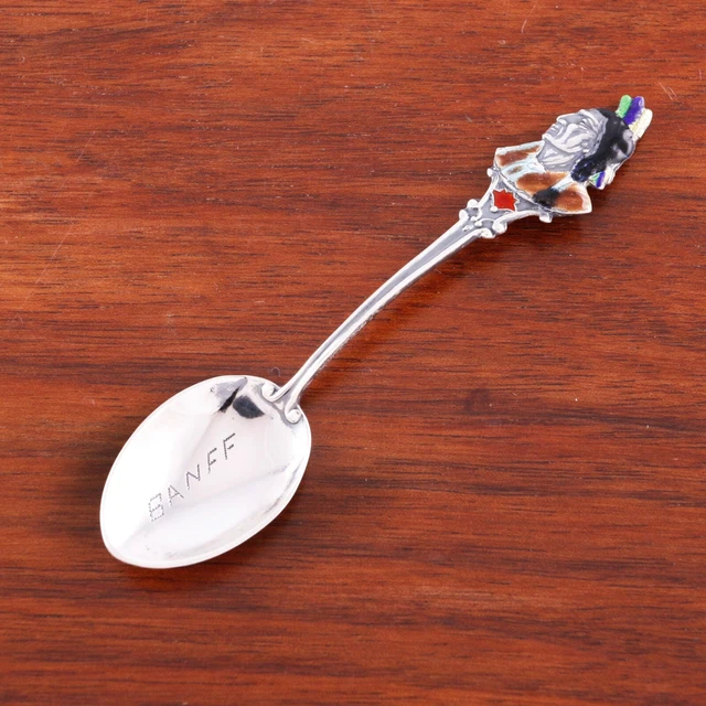 Canadian Sterling Silver & Enamel Souvenir Spoon Native American " Banff "