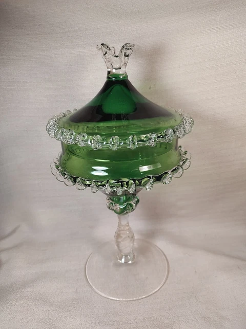 VINTAGE MID CENTURY Empoli Murano glass candy dish with lid rigaree