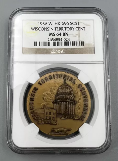 1936 Wisconsin Territorial Centennial Medal Hibler Kappen HK-696 SC$1 NGC MS-64