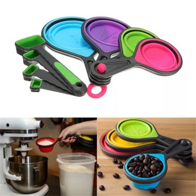 Safe Healthy Silicone Measuring Cups Spoon Kitchen Tool Collapsible Baking Cook1