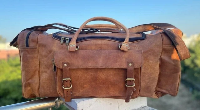 Grand sac de voyage en cuir marron vintage de qualité supérieure pour homme