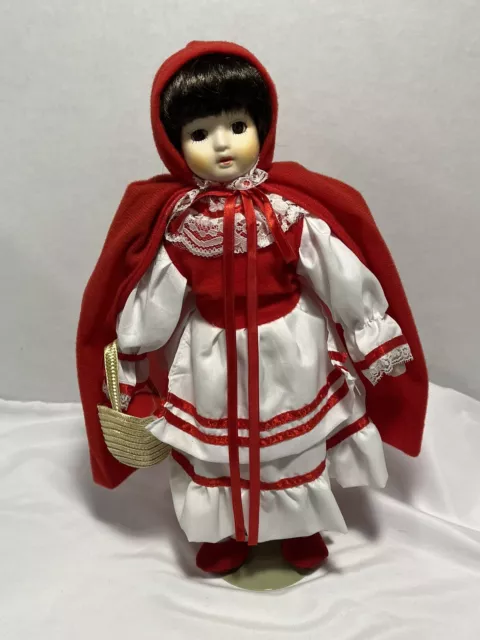 Vintage Little Red Riding Hood Porcelain Doll On Stand Made in Taiwan