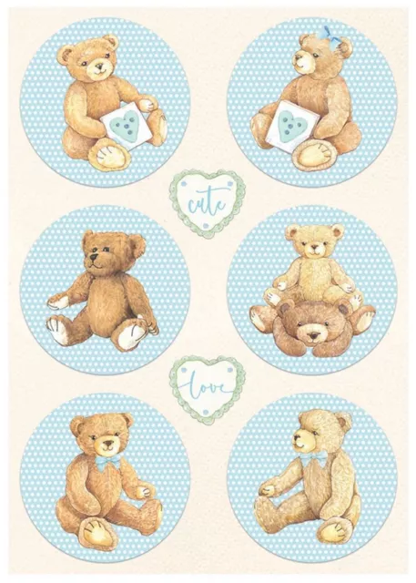 6 Pack Stamperia Rice Paper Sheet A4-Rounds Bear Blue, Day Dream DFSA4677