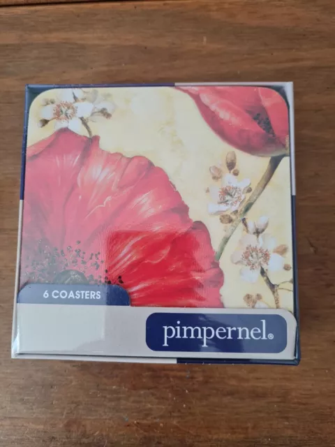 Pimpernel Set of 6 Cork Coasters POPPY DE VILLENEUVE poppies Brand New & Sealed