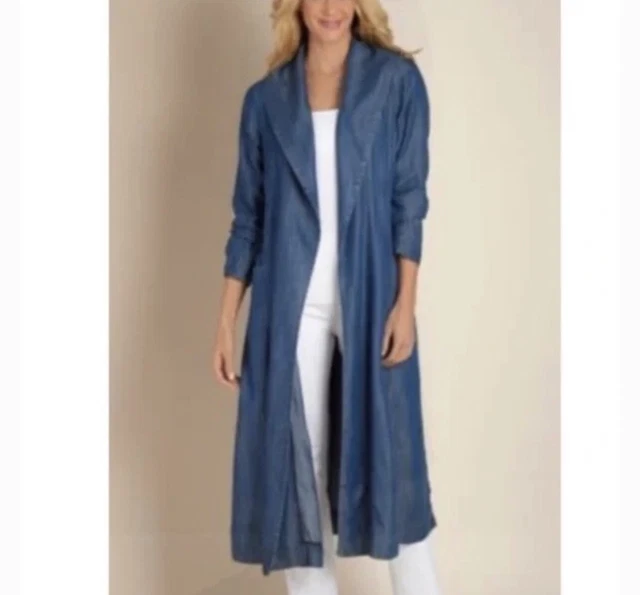 Soft Surroundings Denim Duster Size Large Chambray Open 100% Tencel
