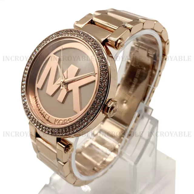 Neuf Michael Kors MK5865 Parker Or Rose MK Logo Mode Analogique Montre Femme