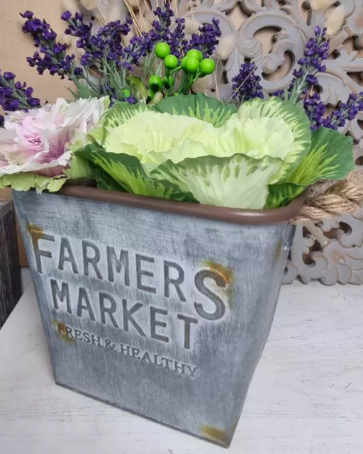 French Farmers Market Vintage look Garden Square Bucket Patio Pot Planter 20cm