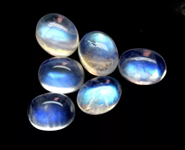 Pietra preziosa cabochon di pietra di luna naturale blu fuoco da 6 pezzi,...