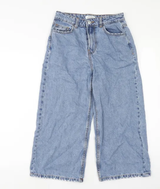 Bershka Womens Blue Cotton Wide-Leg Jeans Size 6 Regular Zip - Culottes