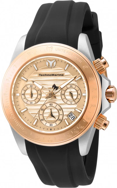 Montre Chronographe TechnoSport Or Rose Acier Inoxydable, Cadran Grand, Bracelet Cuir Marron - Neuf Avec étiquettes
