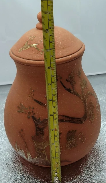 11 Zoll Porzellan Terra Cotta orange strukturiert handbemalt Urne Gin Glas mit goldenen Blumen 2