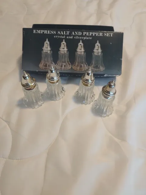 Empress Salt and Pepper set Crystal Silver plated set of 4 Godinger