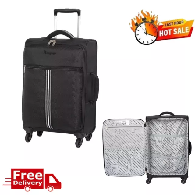 22" Carry On Luggage Softside Suitcase Rolling Trolley Spinner Expandable Black
