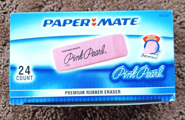 PaperMate Pink Pearl Premium Rubber Erasers - 1 Box of 24 Smudge Resistant